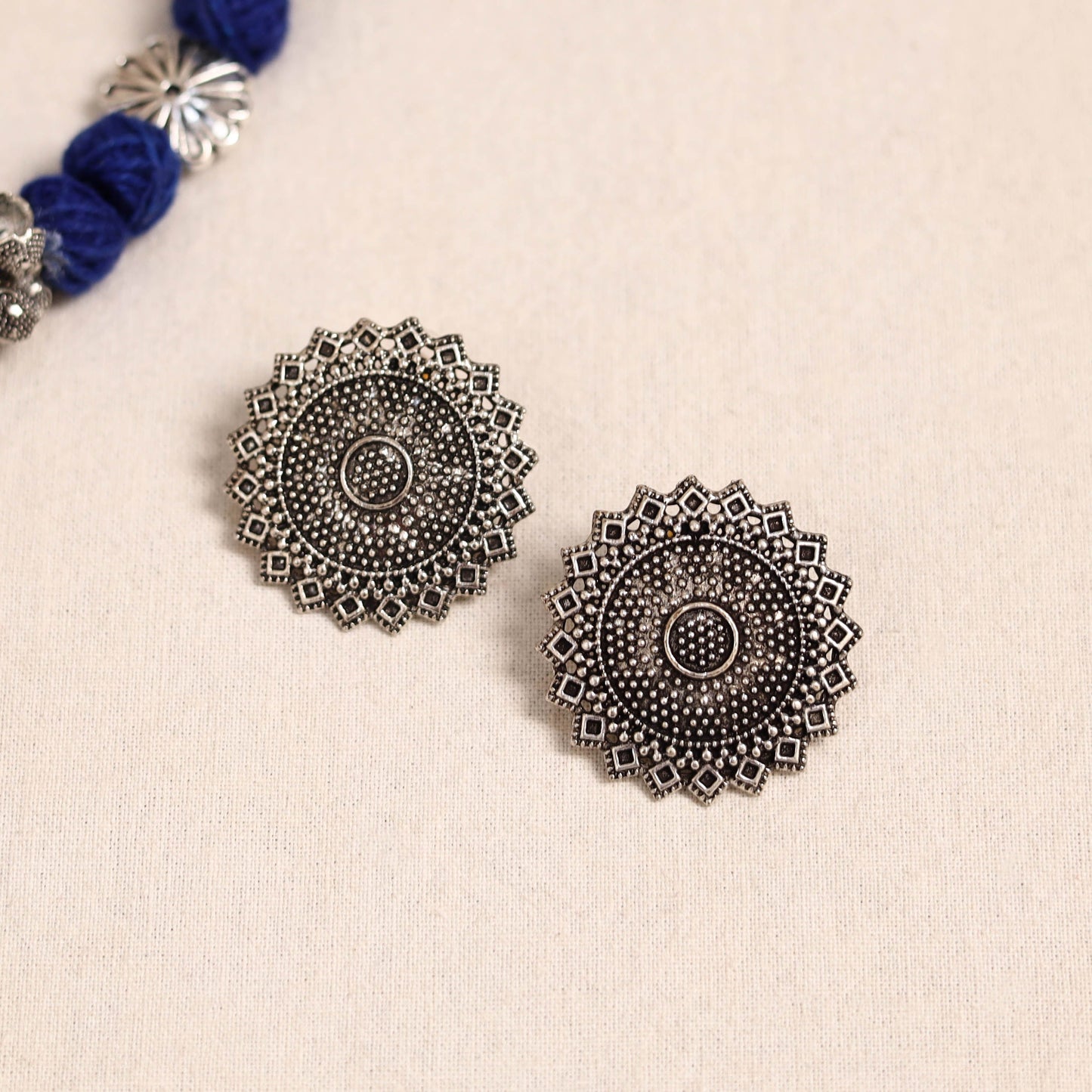 Blue German Silver Thread Beads Necklace Set