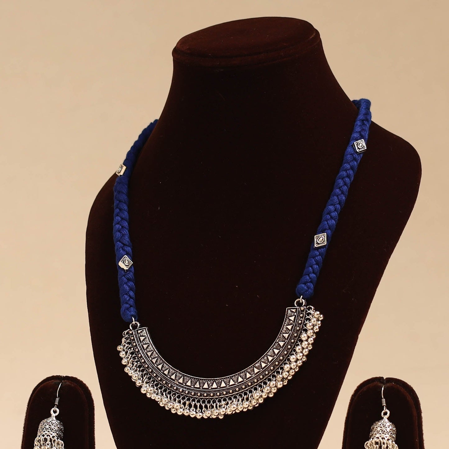 Blue - german silver thread braided necklace set 10