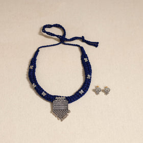 Blue - german silver thread braided necklace set 35