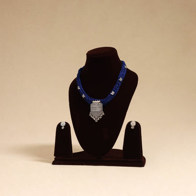 Blue - german silver thread braided necklace set 35