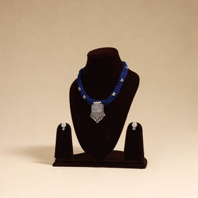 Blue - german silver thread braided necklace set 35