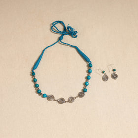 Blue - german silver wooden beads necklace set 10