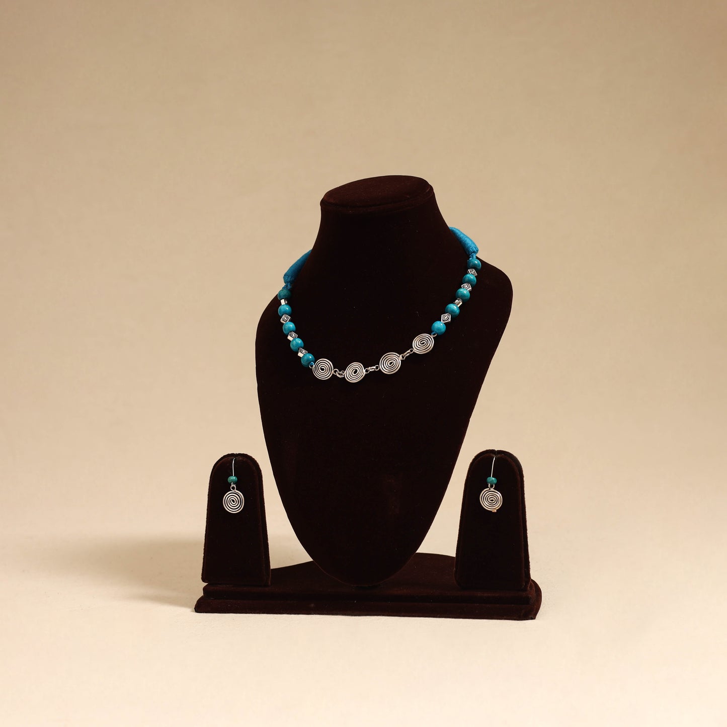 Blue - german silver wooden beads necklace set 10