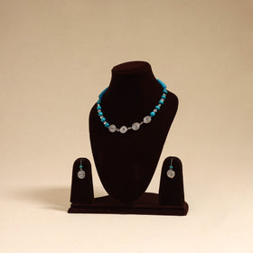 Blue - german silver wooden beads necklace set 10