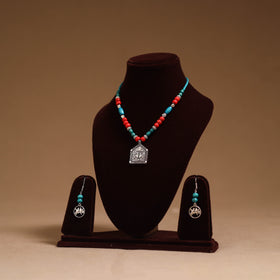 German silver wooden beads necklace set 20 - handcrafted