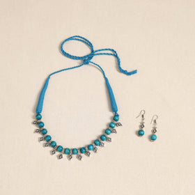 Blue - german silver wooden beads necklace set 39