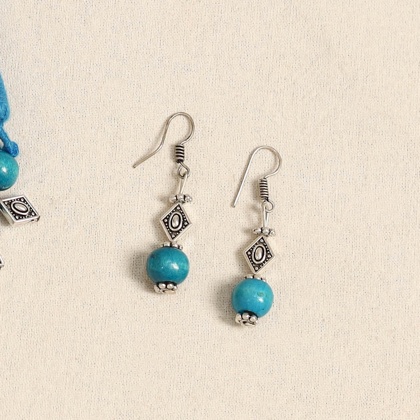 Blue - german silver wooden beads necklace set 39