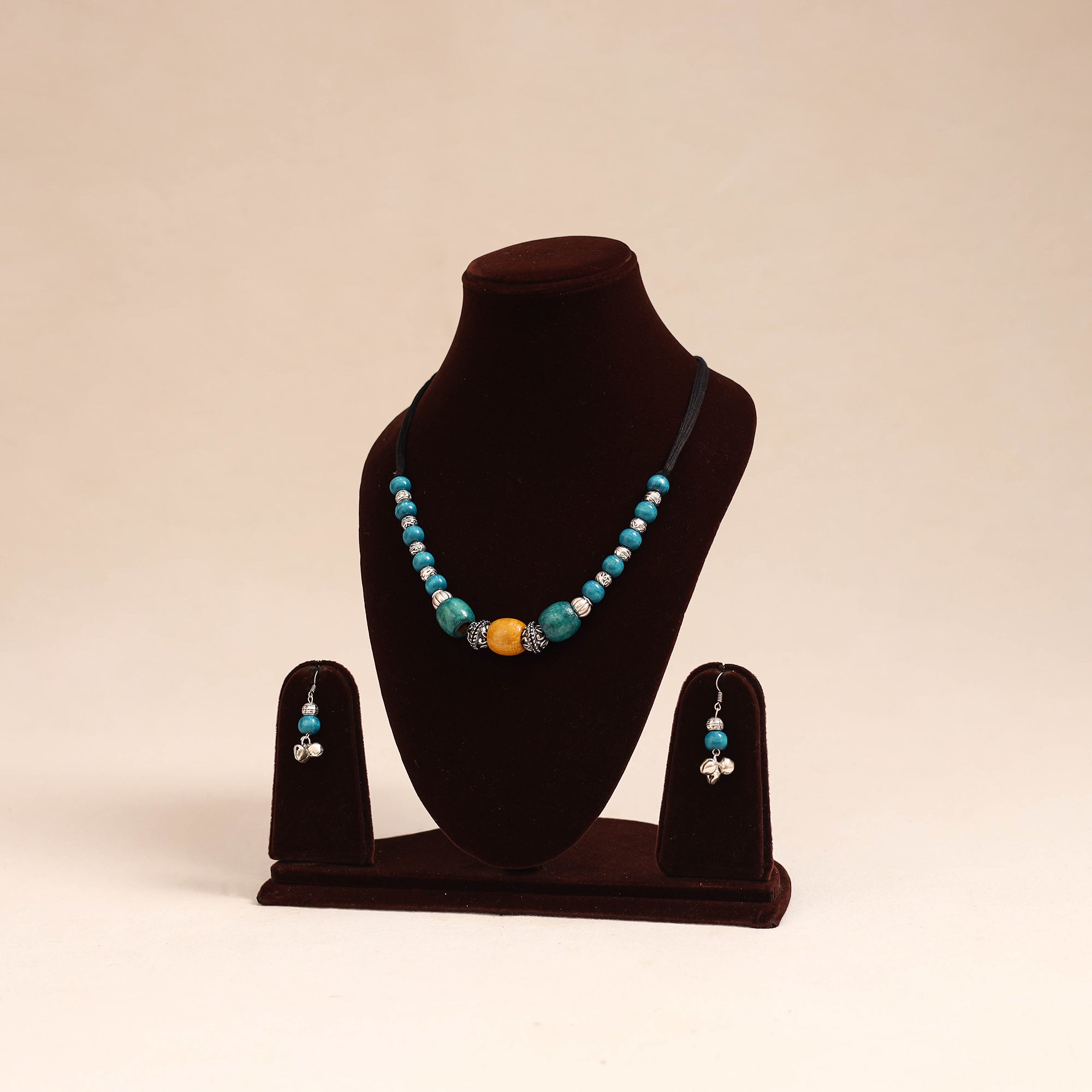 Multicolor - German Silver Wooden Beads Necklace Set 01