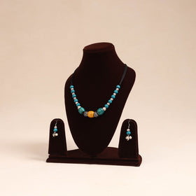 Blue - german silver wooden beads necklace set 76