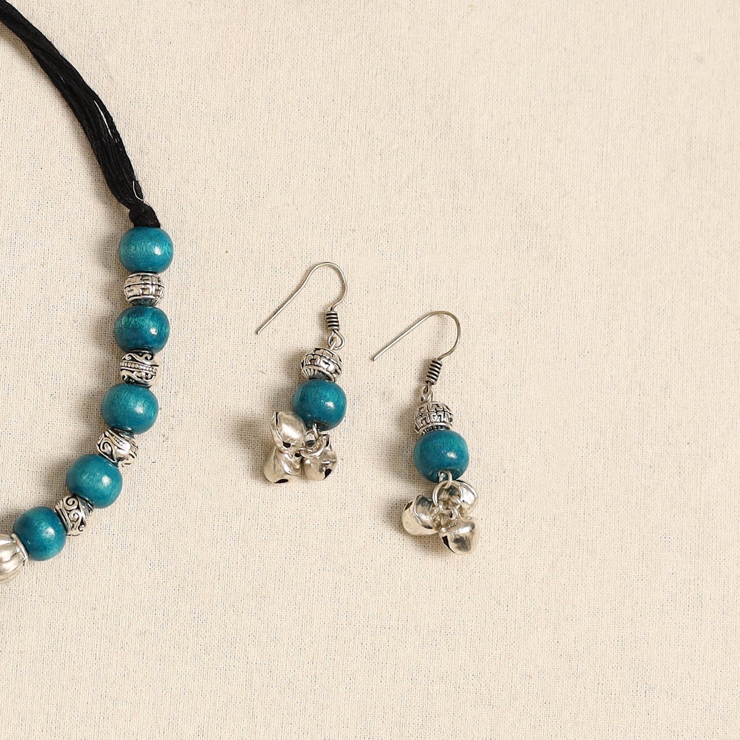 Blue - german silver wooden beads necklace set 76