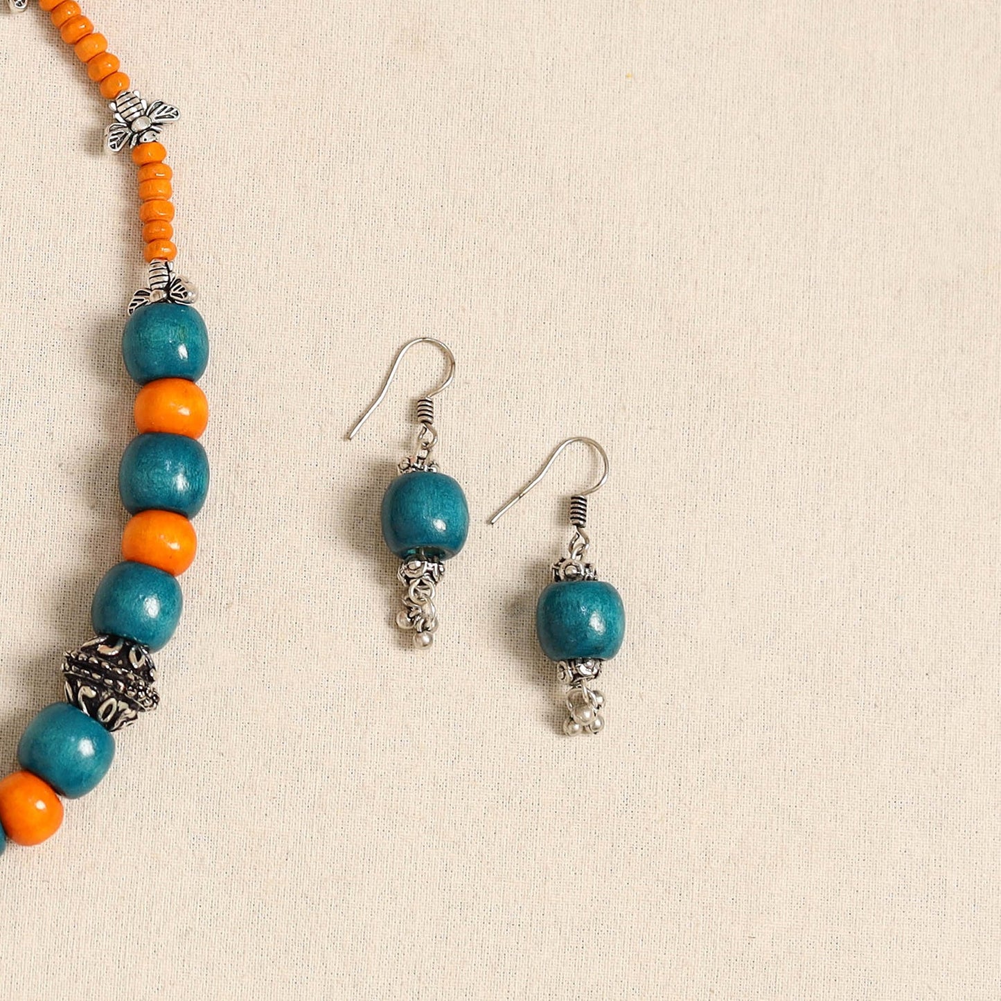 Blue - german silver wooden beads necklace set 80