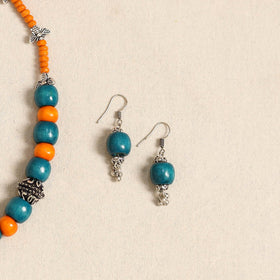 Blue - german silver wooden beads necklace set 80