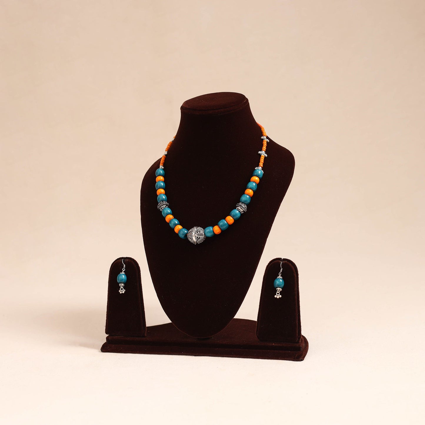 Blue - german silver wooden beads necklace set 80