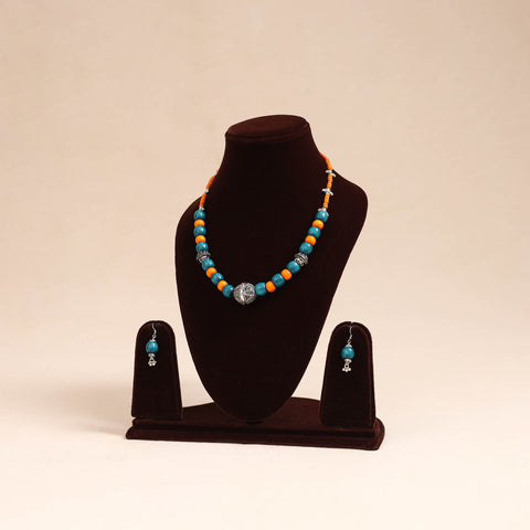 Blue - german silver wooden beads necklace set 80