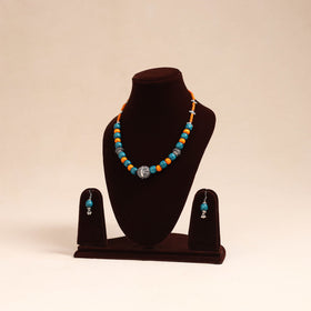 Blue - german silver wooden beads necklace set 80