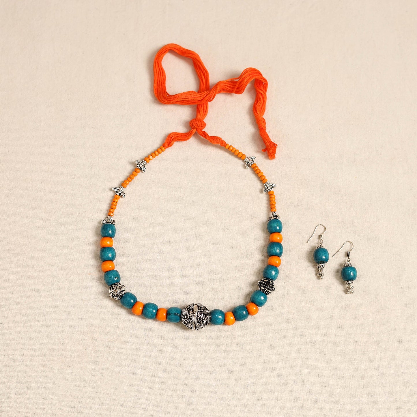 Blue - german silver wooden beads necklace set 80