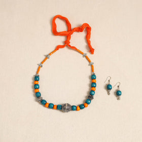 Blue - german silver wooden beads necklace set 80