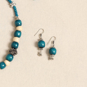 Blue - german silver wooden beads necklace set 81