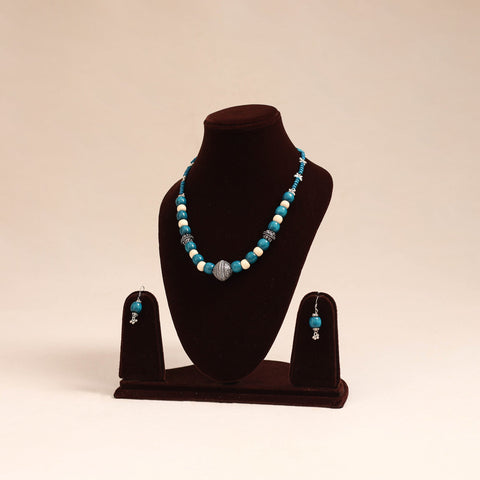 Blue - german silver wooden beads necklace set 81