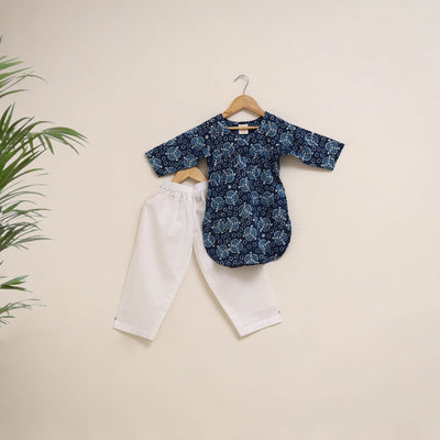 Blue - girls indigo bagru pure cotton kurta set (2-6 years)