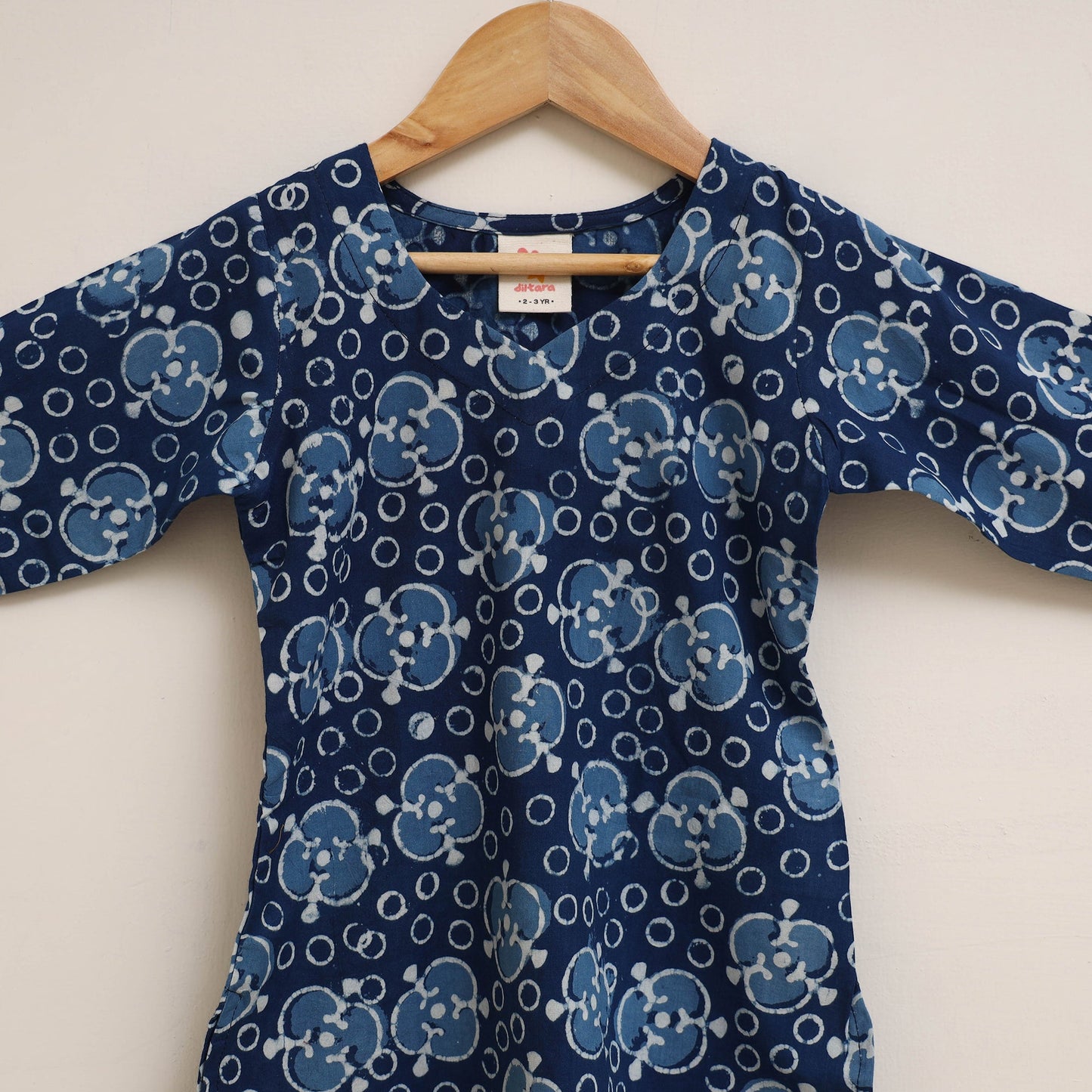 Blue - girls indigo bagru pure cotton kurta set (2-6 years)