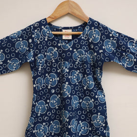 Blue - girls indigo bagru pure cotton kurta set (2-6 years)