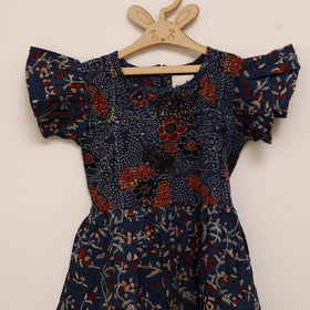 Girls pure cotton ajrakh hand block print frock dress (2-3