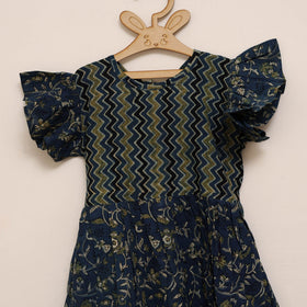 Blue - girls pure cotton ajrakh hand block print frock