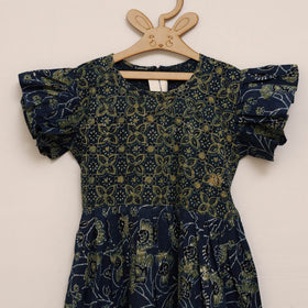 Girls pure cotton ajrakh hand block print frock dress (2-3