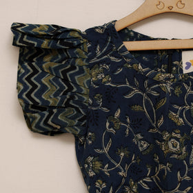 Blue - girls pure cotton ajrakh hand block print frock