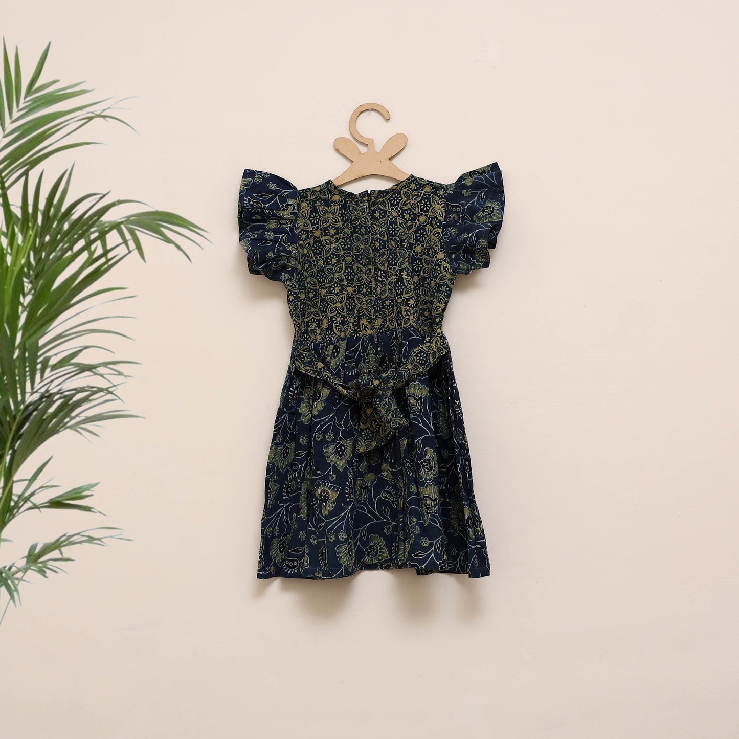 Blue - girls pure cotton ajrakh hand block print frock