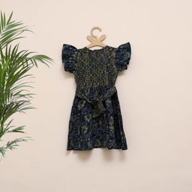 Blue - girls pure cotton ajrakh hand block print frock