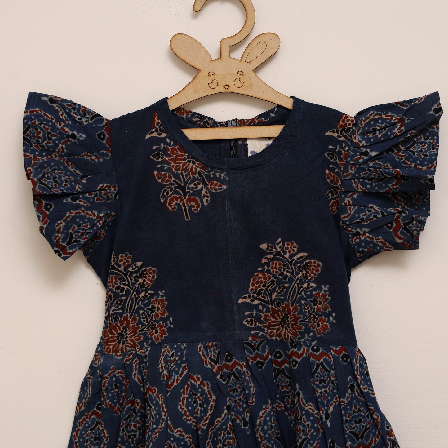 Girls pure cotton ajrakh hand block print frock dress (2-3