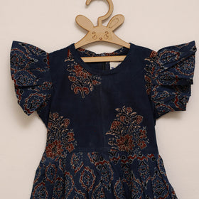Girls pure cotton ajrakh hand block print frock dress (2-3