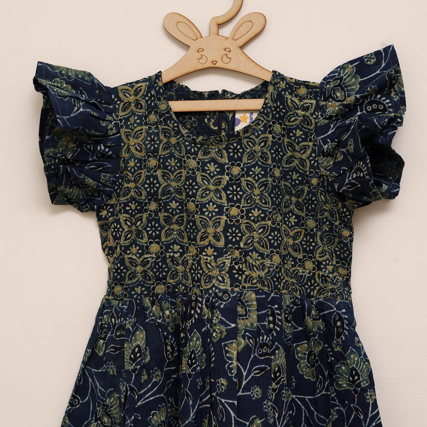 Blue - girls pure cotton ajrakh hand block print frock