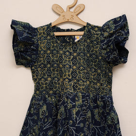Blue - girls pure cotton ajrakh hand block print frock