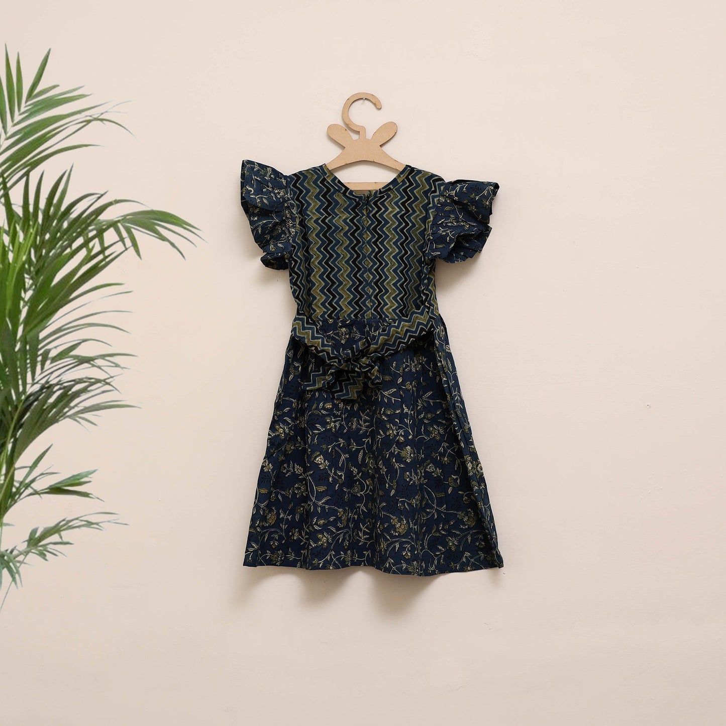 Blue - girls pure cotton ajrakh hand block print frock