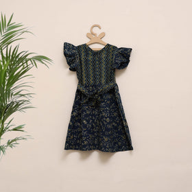 Blue - girls pure cotton ajrakh hand block print frock