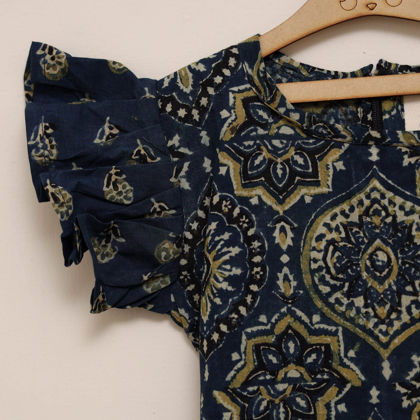 Blue - girls pure cotton ajrakh hand block print frock