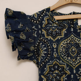 Blue - girls pure cotton ajrakh hand block print frock