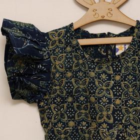 Blue - girls pure cotton ajrakh hand block print frock
