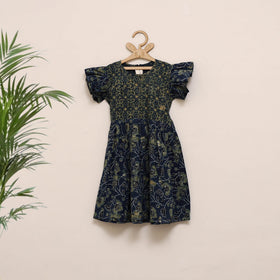Girls pure cotton ajrakh hand block print frock dress (2-3