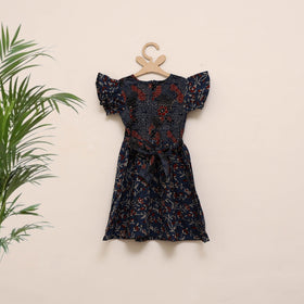 Girls pure cotton ajrakh hand block print frock dress (2-3