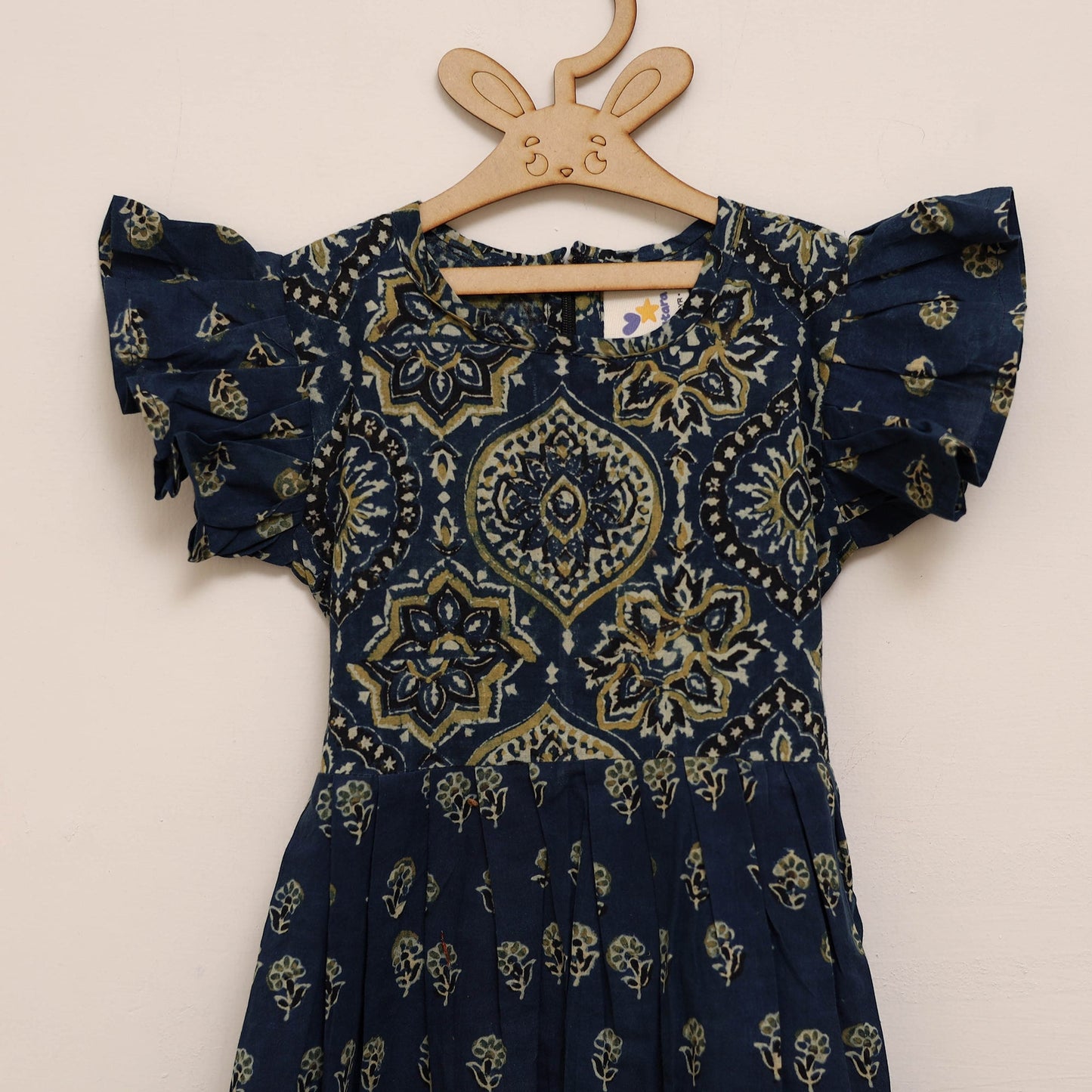 Blue - girls pure cotton ajrakh hand block print frock