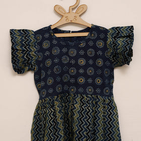 Girls pure cotton ajrakh hand block print frock dress (2-3