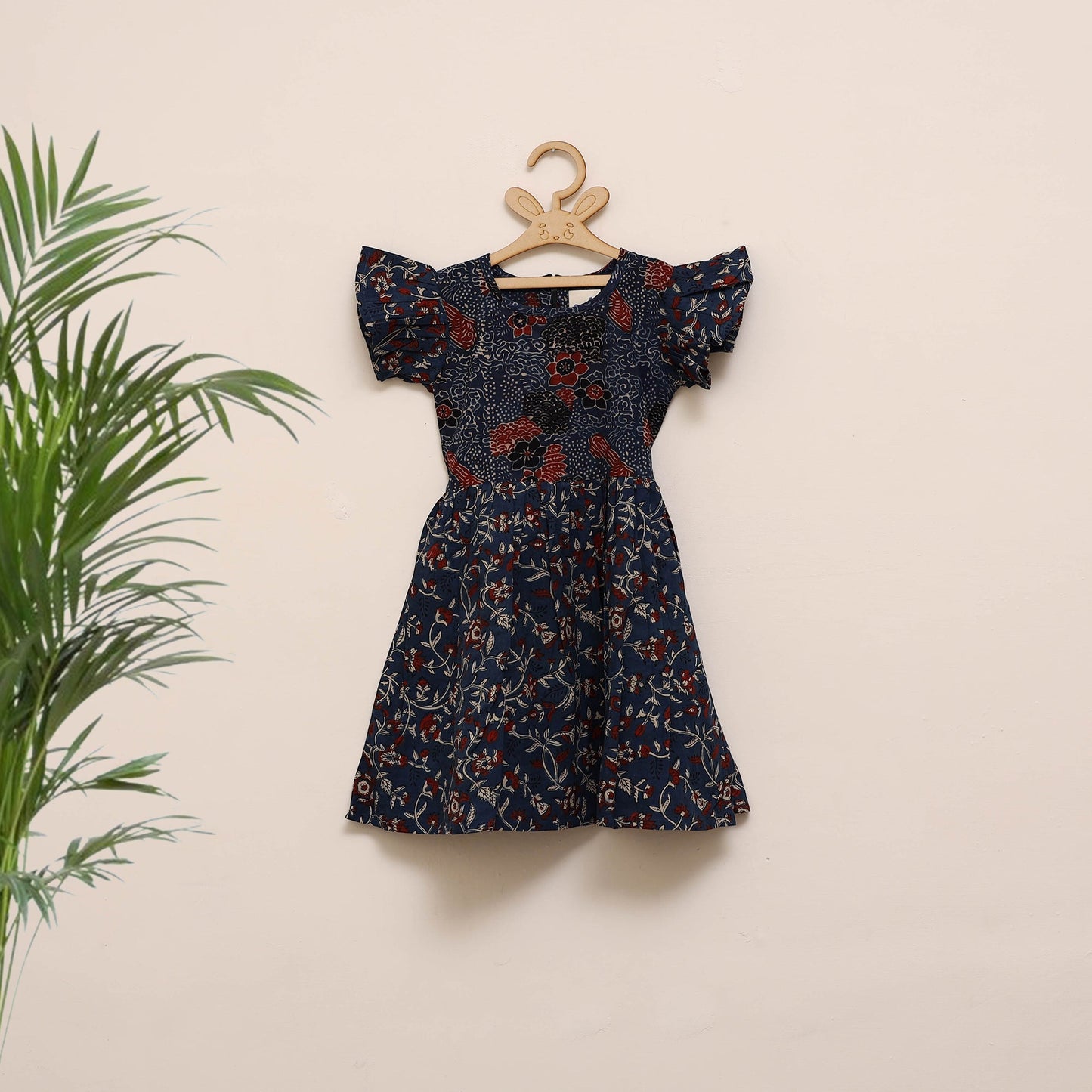 Girls pure cotton ajrakh hand block print frock dress (2-3