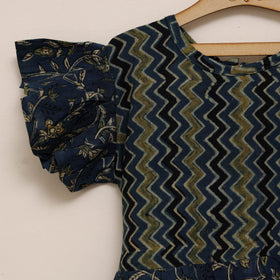 Blue - girls pure cotton ajrakh hand block print frock