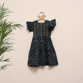 Blue - girls pure cotton ajrakh hand block print frock