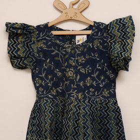 Blue - girls pure cotton ajrakh hand block print frock