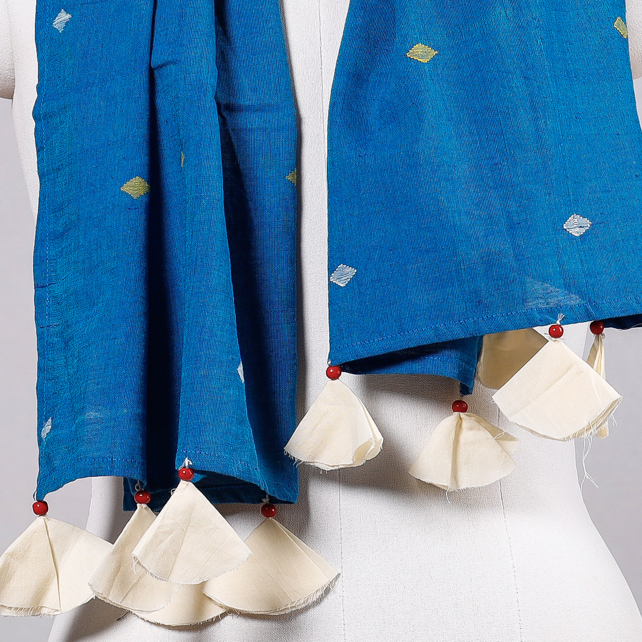  Godavari Jamdani Buti Patchwork Cotton Stole with Tassels Online 